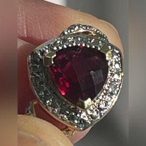 Elegant Gold Overlay /Silver 925 and Ruby Gemstone Diamond Accents Ring sz 7